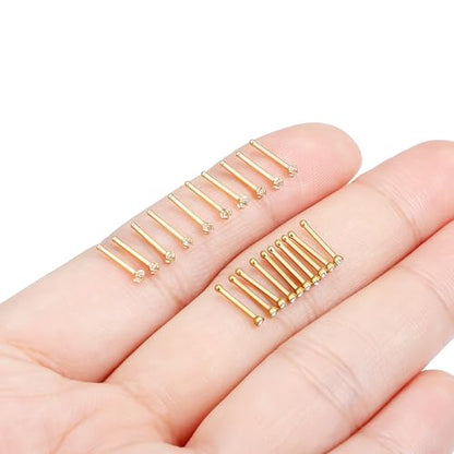Hoeudjo Nose Studs Surgical Steel Cubic Zirconia Nose Rings Kit for Women Men Tiny Nose Stud Screw & Bone & L Shaped Nostril Piercing Jewelry 24-18 Gauge 20 Pieces Set - color: gold-tone,nose bone studs, size: 20g/1.5mm clear CZ
