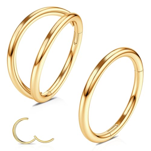 WBRWP 2Pcs Titanium Nose Rings for Women Hypoallergenic Double Hoop | Cartilage Earrings Conch Tragus Rook Piercing Jewelry 16G 18G 20G 7MM 8MM 10MM - color: Gold, size: 16g 7mm