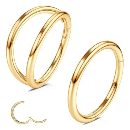 WBRWP 2Pcs Titanium Nose Rings for Women Hypoallergenic Double Hoop | Cartilage Earrings Conch Tragus Rook Piercing Jewelry 16G 18G 20G 7MM 8MM 10MM - color: Gold, size: 16g 7mm