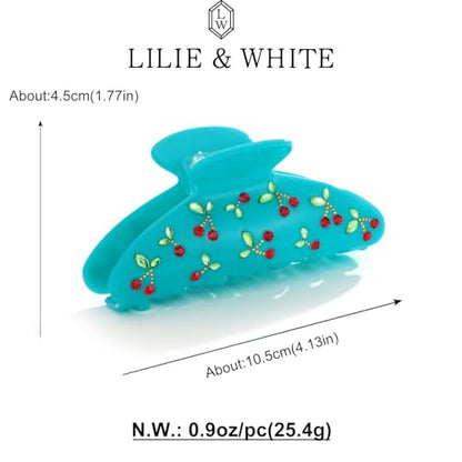 LILIE&WHITE Blue Acrylic Hair Clips For Women Cherry Hair Clip Claw | With The Rhinestone Pattern In Red Cherry Strong Hair Fix Hair Clips Jewelry Fashion Gift For Women Hair Accessory - color: HC21221D