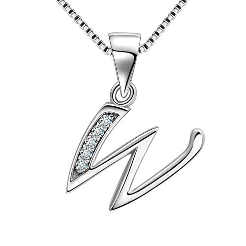 Aurora Tears Letter Necklace Initial 925 Sterling Silver Alphabet Pendant Crystal Name Gift Women Cubic Zirconia Jewelry - color: W