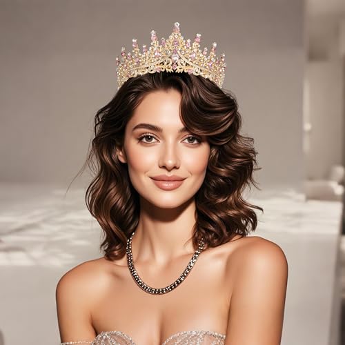 Tiaras and Crowns for Women Crystal Princess Tiaras Rhinestone Queen Crowns For Wedding Bridal Birthday Prom Pageant Party (Tiara 100) - color: Gold Pink
