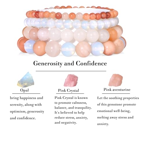 Vinswet 4pcs Beaded Bracelets for Women,Natural Healing Crystal Gemstones Bracelet,Anxiety Stress Relief Bracelet Handmade purple Jewelry Gifts for Women - color: Pink aventurine&Opal&Pink Crystal