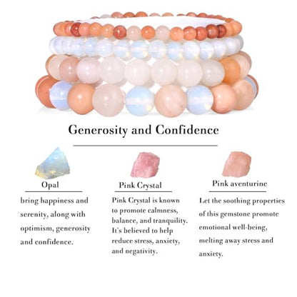 Vinswet 4pcs Beaded Bracelets for Women,Natural Healing Crystal Gemstones Bracelet,Anxiety Stress Relief Bracelet Handmade purple Jewelry Gifts for Women - color: Pink aventurine&Opal&Pink Crystal