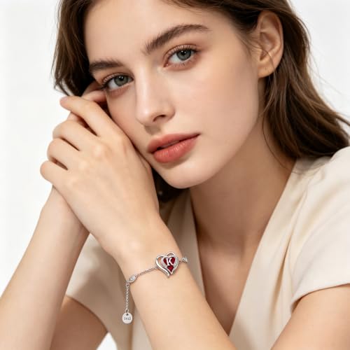 Initial Bracelet for Women 925 Sterling Silver Heart Angel Wings Initial Bracelet Anniversary Birthday Mothers Day Jewelry for Mom Her Wife - color: K
