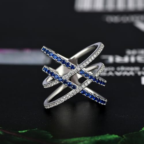 PAVOOI 14K Gold Plated X Ring Simulated Diamond CZ Criss Cross Ring for Women Juude Jewelers Silver Rose Gold Braided Wrap Knot Style Promise Statement Cocktail Party Ring(Silver Blue-US Code-6) - color: Silver Blue, size: (US Code-6)