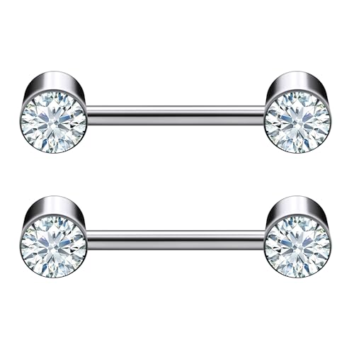14G ASTM F136 Titanium Nipple Piercing Jewelry Round CZ Nipple Barbell Jewelry Internally Threaded G23 Solid Titanium Nipple Piercing Barbell Ring Jewelry for Women Men 14 Gauge - style: Clear CZ