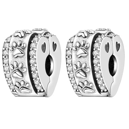 Spacer Stopper Beads for Bracelets & Necklaces, 925 Sterling Silver Beads | Smooth & Pave Cubic Zirconia (White, Blue, 18K Gold Plated) | Anti-Slide Separator Charms S925 Women Jewelry - color: 2Pcs Paw Stopper