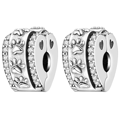 Spacer Stopper Beads for Bracelets & Necklaces, 925 Sterling Silver Beads | Smooth & Pave Cubic Zirconia (White, Blue, 18K Gold Plated) | Anti-Slide Separator Charms S925 Women Jewelry - color: 2Pcs Paw Stopper