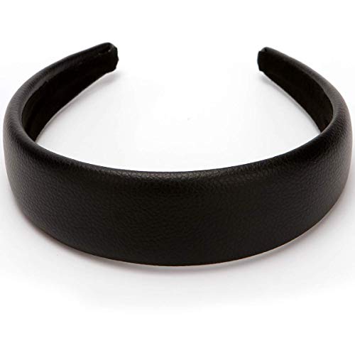 LONEEDY 1.7 Inch Leather Hard Headband Wide Padded Headband Hairband for Women (Black) - color: Black