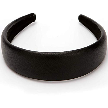 LONEEDY 1.7 Inch Leather Hard Headband Wide Padded Headband Hairband for Women (Black) - color: Black