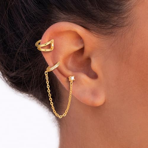 Ear Cuff Earrings for Women Non Piercing - 18K Really Gold Plated Cuff Earrings Trendy Cubic Zirconia Huggie Hoop Cartilage Earring Jewelry Gifts Gold Earring fpr Women Girls - color: 02-Earrings Cuff