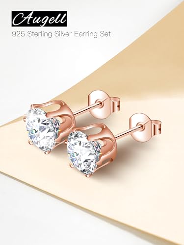 925 Sterling Silver Stud Earrings Set of 5 Pairs Hypoallergenic 18K Gold Cubic Zirconia Earrings for Women Men Sparkling Fancy Gift - color: Premium version - Rose gold - 5 pairs