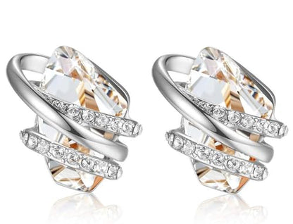 Gifts for Women, Wish Stone Stud Earrings with Birthstone Crystals, 18K Rose Gold Plated or Silver-tone - color: 204-April-Clear White-Silvertone
