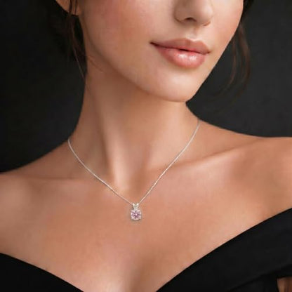 Mariell Cubic Zirconia Crystal Pendant Necklace for Women, 2 Carat 8mm CZ, for Brides, Wedding, Mother's Day Jewelry Gift - color: Silver-Pink Cubic Zirconia