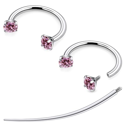 F136 Titanium 20/18/16/14g Horseshoe Nose Septum Lip Ear Rings Piercings 8/10/12mm Cartilage Helix Daith Earrings Jewelry for Women Men - color: Pink, size: 18g*3/8in(10mm)