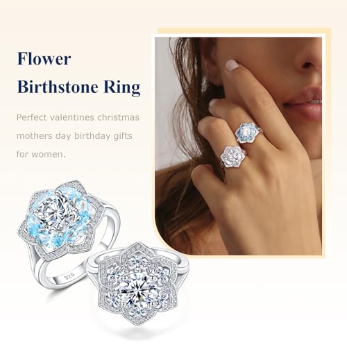 Flower Cocktail Ring for Women Stone Engagement Anniversary Rings | Sterling Silve|Hypoallergenic|Ruby|Sapphire|Emerald|Wedding and Birthday Party Women Statement Ring|Mother and Grandma Gift - color: CZ (April)
