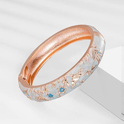 UJOY Handcraft Cloisonne Jewelry Bracelet Colorful Enamel Butterfly Flower Bird Hollowed Spring Hinged Cuff Bangles Women Gifts Pack in Box 88A11 - color: A11-2 Pcs/set-Butterfly-Light Blue