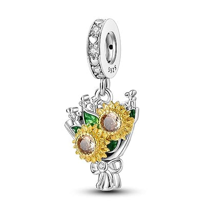 HONGRUI 925 Sterling Silver Charm for Bracelets Fashion Women Jewelry Gift - color: Silver Sunflower