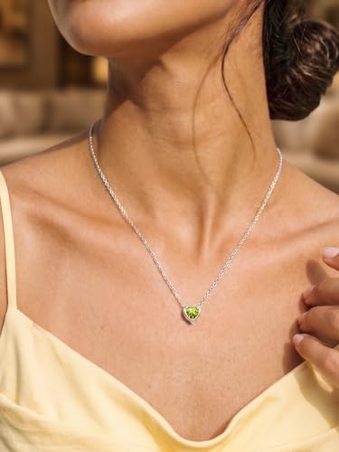 Silvora Heart/Round Birthstone Necklace for Women, Sparkling Crystal Pendant, Dainty Birth Month Jewelry, Adjustable 16"+2" Chain - color: Silver, style: August Heart