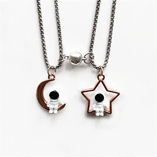 Caiyao 2Pcs Stainless Steel Mutual Attraction Couples Matching Spaceman Pendant Necklace Astronaut Promise Necklace for Women Men Friends Him Her Friendship Astronomy Jewelry Gift - color: E moon star round
