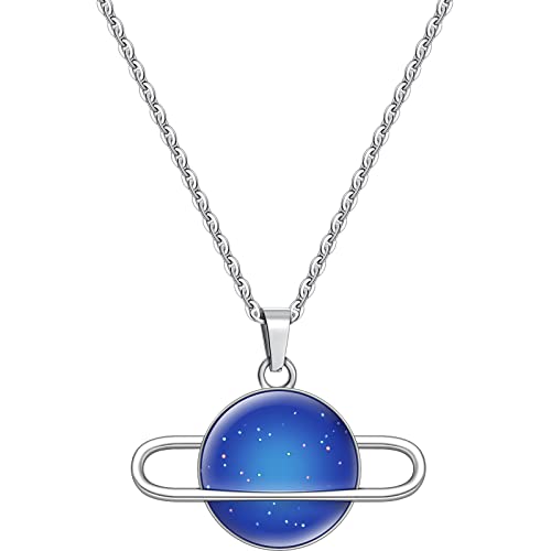 FM FM42 Temperature Sensing Color Changing Pendant Necklace with 19.29" Stainless Steel Rolo Chain - color: Planet