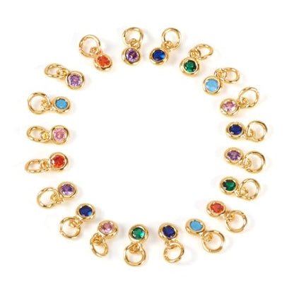 Beadthoven 20pcs Real 18K Gold Plated Round Crystal Charm Pendants Cubic Zirconia Crystal Charm Beads with Jump Ring for DIY Jewelry Making Necklace Choker Earrings Tiny Dangle Accessories - color: Round-Mixed