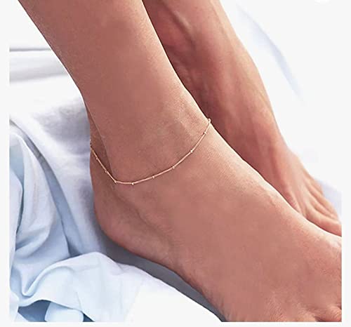 DEARMAY Gold Anklets for Women Waterproof | Non Tarnish14K Gold Plated Ankle Bracelets Set Stack, Summer Beach Jewelry Gifts for Vacation - color: Gold Anklet-Q