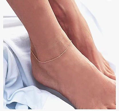 DEARMAY Gold Anklets for Women Waterproof | Non Tarnish14K Gold Plated Ankle Bracelets Set Stack, Summer Beach Jewelry Gifts for Vacation - color: Gold Anklet-Q