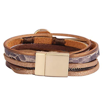 GelConnie Leather Wrap Bracelet Boho Cuff Bracelets Crystal Leather Bracelet Magnetic Multi Strand Bracelets Bohemian Bracelet Leather Wristbands Bangle Jewelry for Women Teen Wife Mother - color: Faux leather bracelet