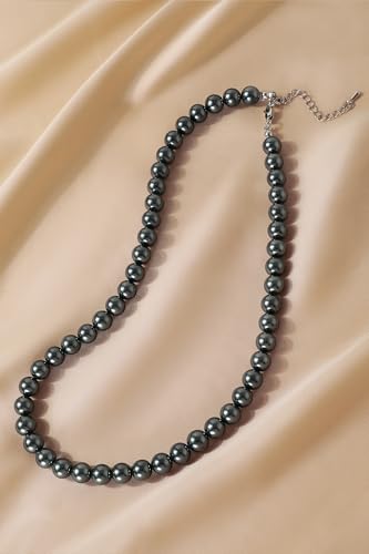 BABEYOND Round Imitation Pearl Necklace Wedding Pearl Necklace for Brides - color: Grey Green, size: 8mm