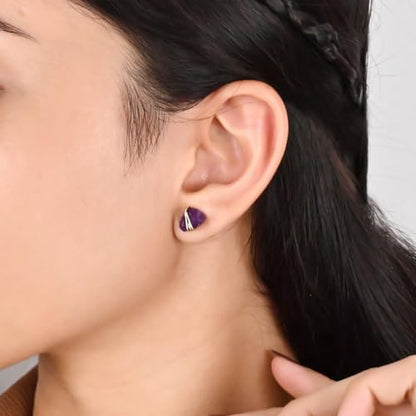 Gempires Wire Wrapped Raw Gemstone Stud Earrings for Women, Birthstone | Handmade wire-wrapped raw gemstone stud earrings — choose from stones and birthstones, artisan raw crystals on gold. - style: Amethyst