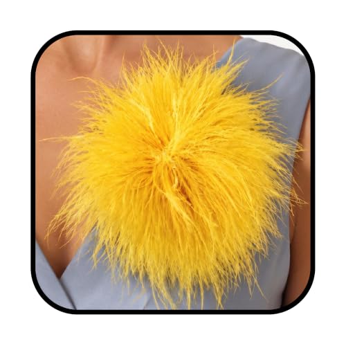 Feather Flower Brooch Pin & Hair Clip 2-in-1, Oversized Floral Lapel Pin for Women Men, Elegant Corsage Fascinator for Suit, Dress & Hat, Wedding, Party, Dance, Banquet & Costume Jewelry - color: Yellow