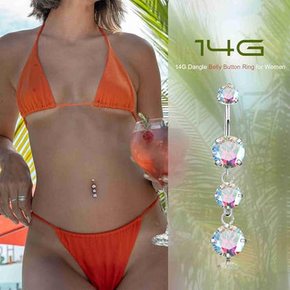 G23 Titanium Dangle Belly Button Rings for Women Dangling Navel Rings CZ Belly Rings Curved Barbell Internally Threaded Belly Piercing Jewelry - color: Colourful