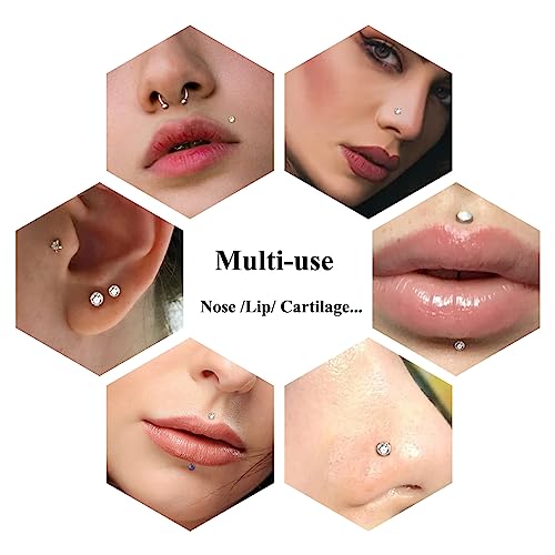 Aumeo 20G 18G 16G Threadless Push in Nose Rings Studs Surgical Steel Labret Jewelry Monroe Lip Rings Studs Medusa Ashley Piercing Jewelry for Women - color: Silver, size: 18g*6/7/8/10/12mm