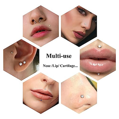 Aumeo 20G 18G 16G Threadless Push in Nose Rings Studs Surgical Steel Labret Jewelry Monroe Lip Rings Studs Medusa Ashley Piercing Jewelry for Women - color: Silver, size: 20g*6/7/8/10/12mm