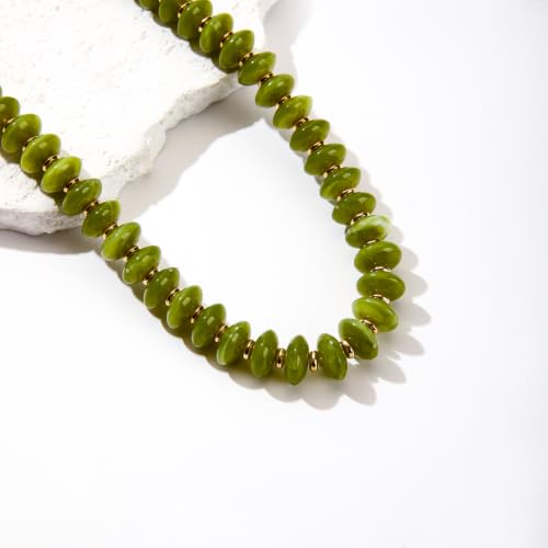 Resin Chunky Beaded Necklace for Women,Vacation Jewelry | Acrylic Beads,Boho Summer Beach Handmade Jewelry,Trendy Bold Statement Beaded Necklace,Birthday Gift for Women - color: Olive Green