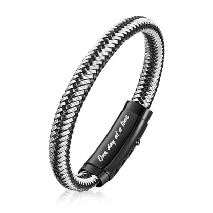 VNOX Men's Inspirational Mantra Engarved Handmade Braided Leather Adjustable Cuff Bangle Bracelet Encouragement Motivational Gift for Men - style: Black-Grey