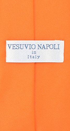 Vesuvio Napoli PreTied Men's Necktie Solid Color Mens Adjustable Zipper Neck Tie - color: Orange