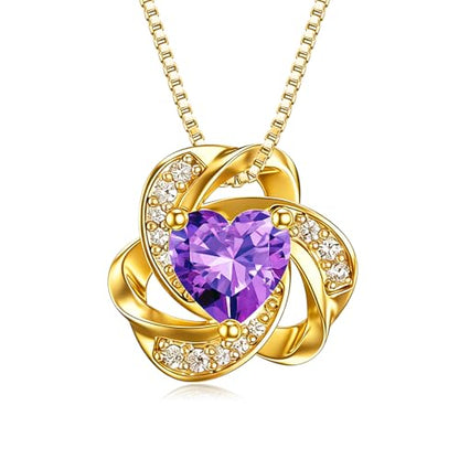 Midari 18K Gold Love Knot Necklace Love Knot Pendant Necklace with 12 Months Birthstones I Love You Forever Jewelry Gifts for Women Mom Her - color: 02-February
