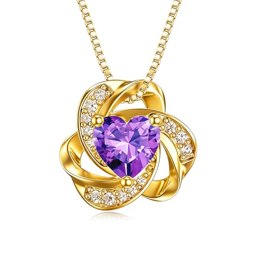 Midari 18K Gold Love Knot Necklace Love Knot Pendant Necklace with 12 Months Birthstones I Love You Forever Jewelry Gifts for Women Mom Her - color: 02-February