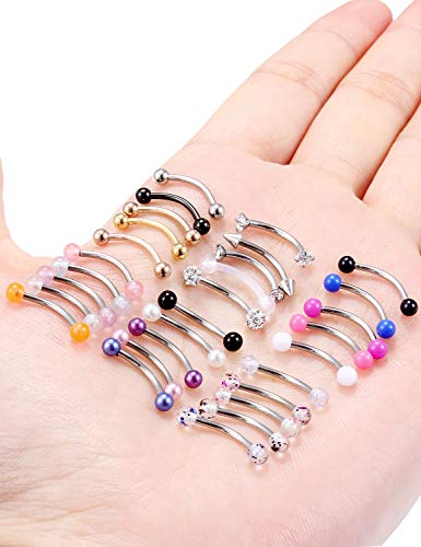 Jenxnjsjo 16g 6/8/10mm Eyebrow/Rook/Snug/Vertical-Labret/VCH/Snake-Eyes/Anti-Tragus/Christina/Daith/Belly-Button/Bridge/Hood/Surface Curved Barbell Piercing Jewelry for Women Men - color: 30PCS, Surgical-Steel, size: 10mm