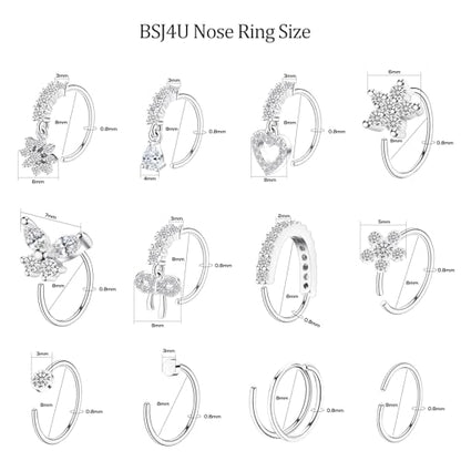 BSJ4U Hoop Nose Rings for Women Nose Piercings 20G Stainless Steel Nose Rings Hoops Heart Butterfly Flower Bow Teardrop Double Nose Hoops Gold Plated Silver Pink Clear CZ Nose Piercing Jewelry - color: Silver Clear Nose Rings