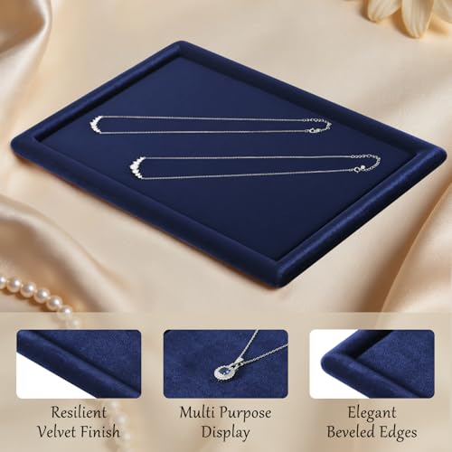 Velvet Jewelry Display Tray for Ring Earrings Necklace Bracelet Flat Tray - color: Blue, size: 12.99 × 9.06 in