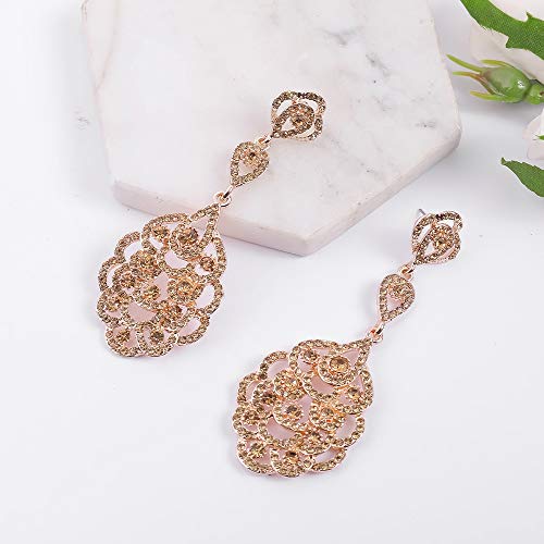 Wedding Teardrop Dangle Earrings Crystal Rhinestone Beaded Chandelier Earrings for Brides Gold - color: A-champagne