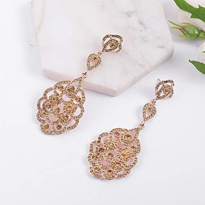 Wedding Teardrop Dangle Earrings Crystal Rhinestone Beaded Chandelier Earrings for Brides Gold - color: A-champagne