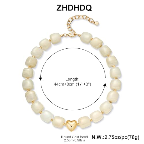 Multicolor Beaded Necklace,Chunky Cube Beaded Statement Necklace, Boho Resin Choker Necklace for Women,Lightweight & Cool, Suitable for Beach, Vacation, Daily Wear & Summer Parties - color: Beige-Heart
