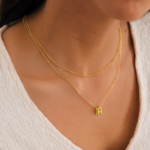 Thaivor Initial Necklaces for Women 14K Gold Plated Bubble Letter Necklace Layered Dainty Cute Choker Pendant Stack Jewelry Fashion Accessories Teen Trendy Gift - color: Gold, style: F