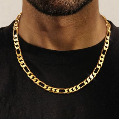8mm Gold Figaro Link Chain Necklace for Men ＆ Women，14K Gold Chain Necklace for Women & Men Chains for Mens Figaro Chains Necklaces,Dainty Jewelry Gifts Size 18/20/22/24in - size: 18inch