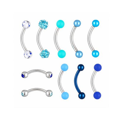 10 Eyebrow Rook Piercing Jewelry Set With Blue Balls for Women Men | Vertical Labret Lip Jewelry Earrings Curved Barbell Piercings Eyebrow Rings Women Tiny Ear Rook Helix Conch Daith Belly Rings